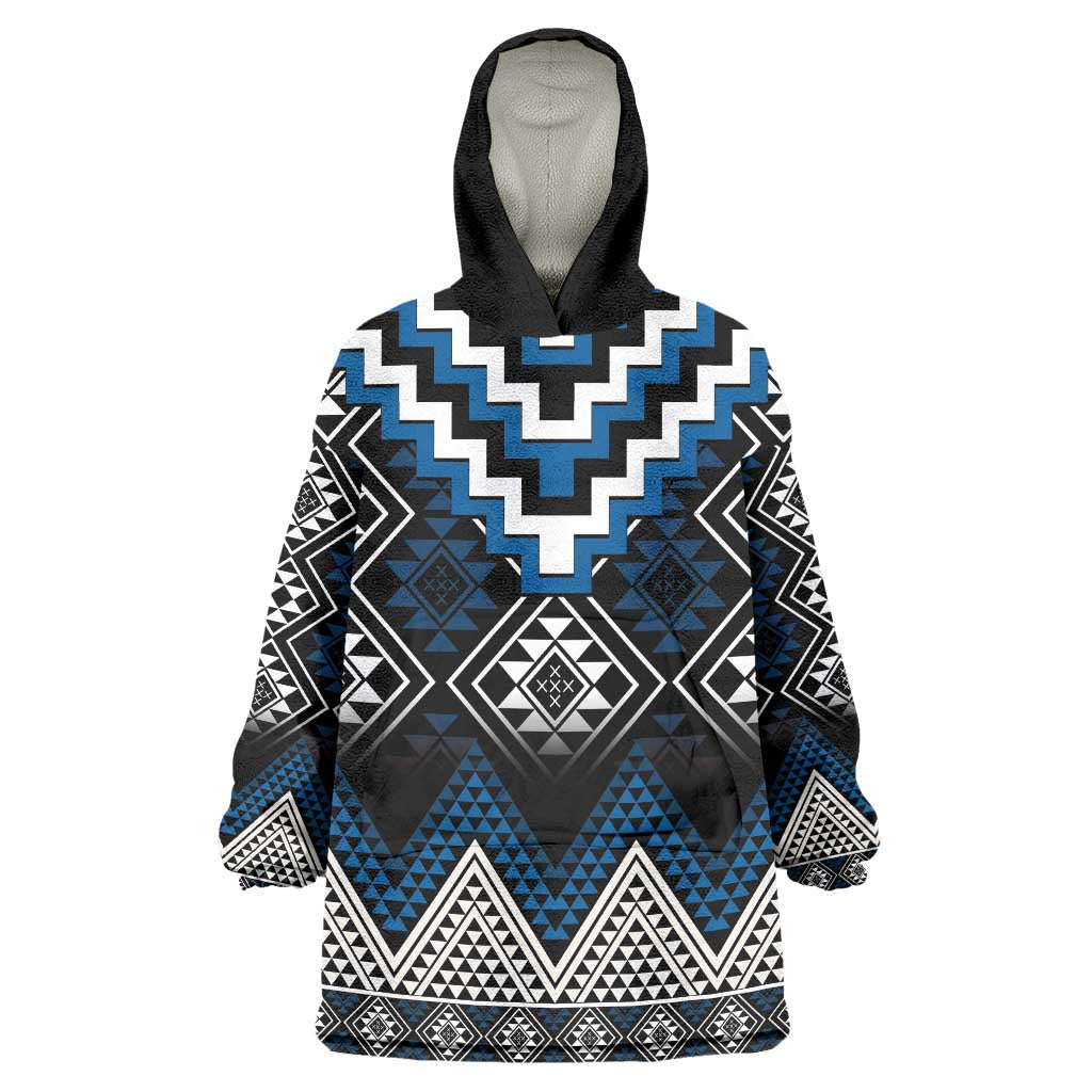 Blue Taniko Aotearoa Wearable Blanket Hoodie Niho Taniwha Mix Poutama