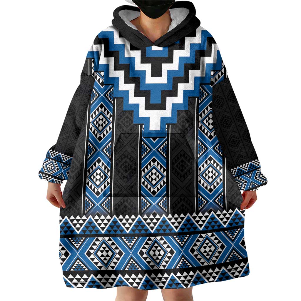 Blue Taniko Aotearoa Wearable Blanket Hoodie Niho Taniwha Mix Poutama LT14 - Polynesian Pride