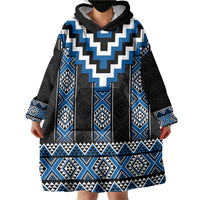 Blue Taniko Aotearoa Wearable Blanket Hoodie Niho Taniwha Mix Poutama LT14 - Polynesian Pride