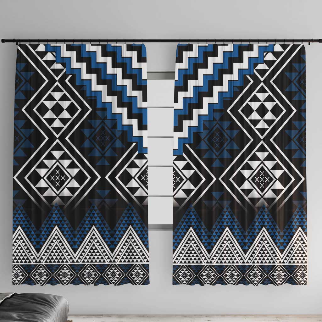 Blue Taniko Aotearoa Window Curtain Niho Taniwha Mix Poutama