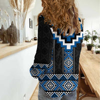 Blue Taniko Aotearoa Women Casual Shirt Niho Taniwha Mix Poutama LT14