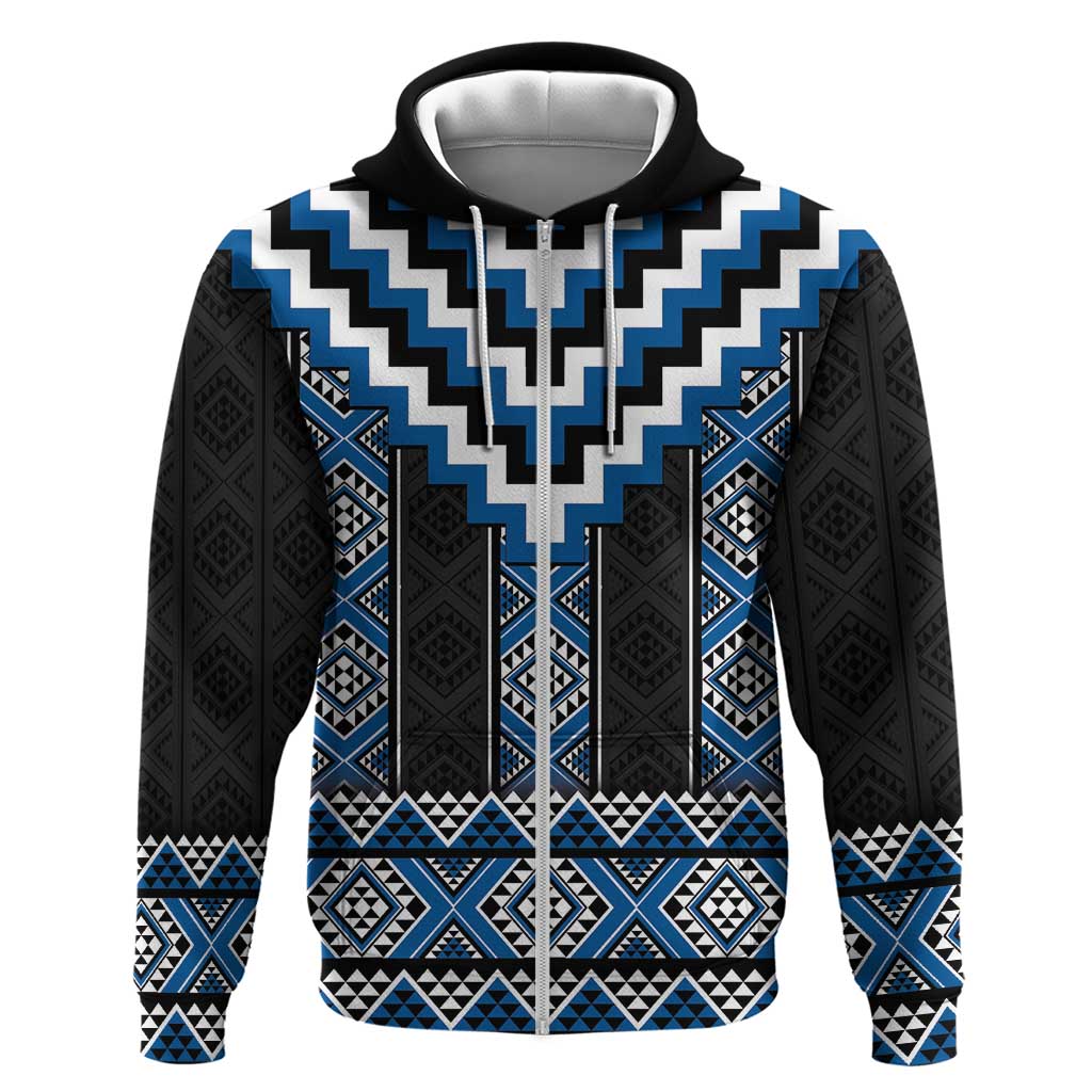 Blue Taniko Aotearoa Zip Hoodie Niho Taniwha Mix Poutama LT14
