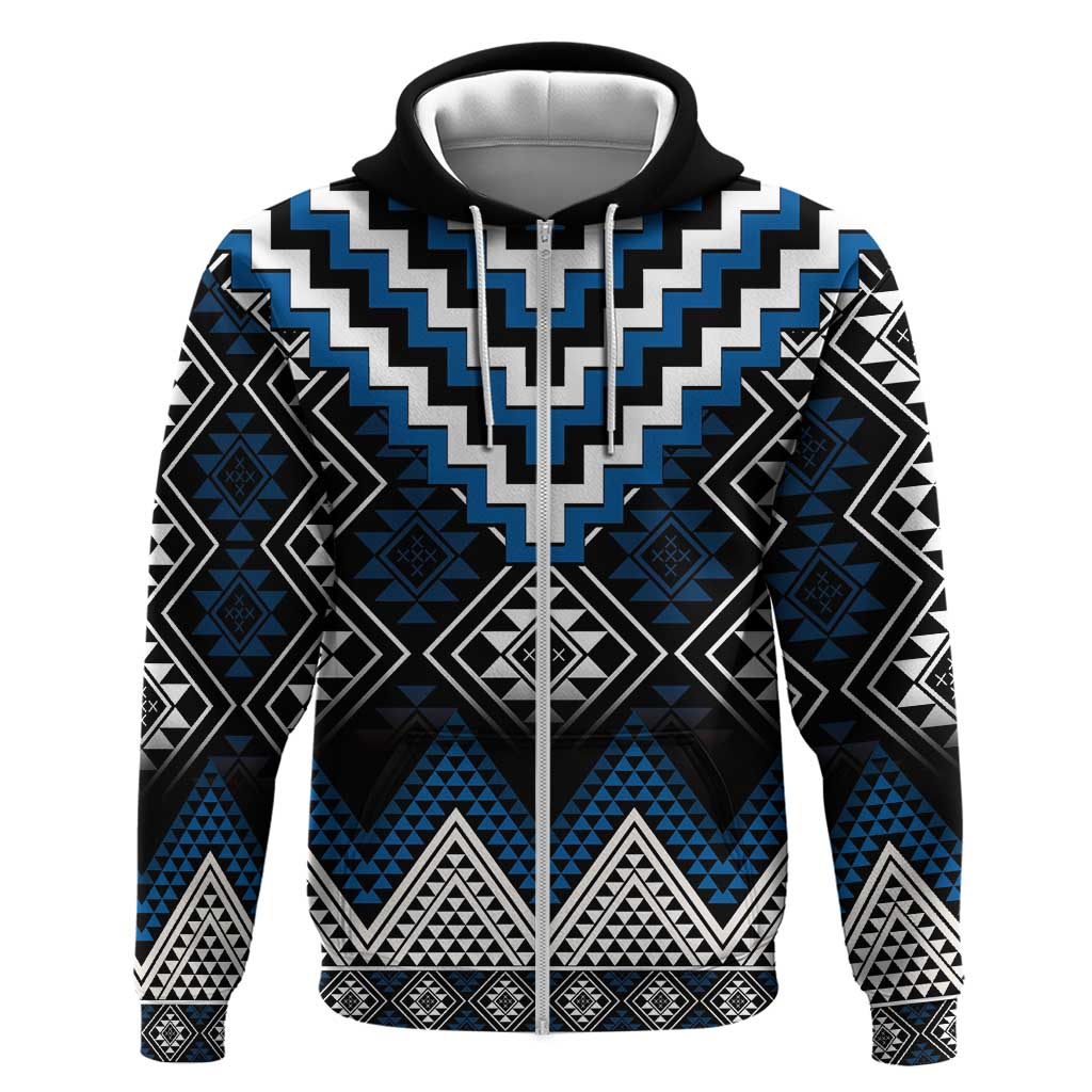 Blue Taniko Aotearoa Zip Hoodie Niho Taniwha Mix Poutama