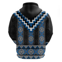 Blue Taniko Aotearoa Zip Hoodie Niho Taniwha Mix Poutama LT14