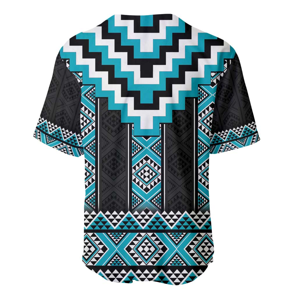 Turquoise Taniko Pattern Aotearoa Baseball Jersey Niho Taniwha Mix Poutama LT14