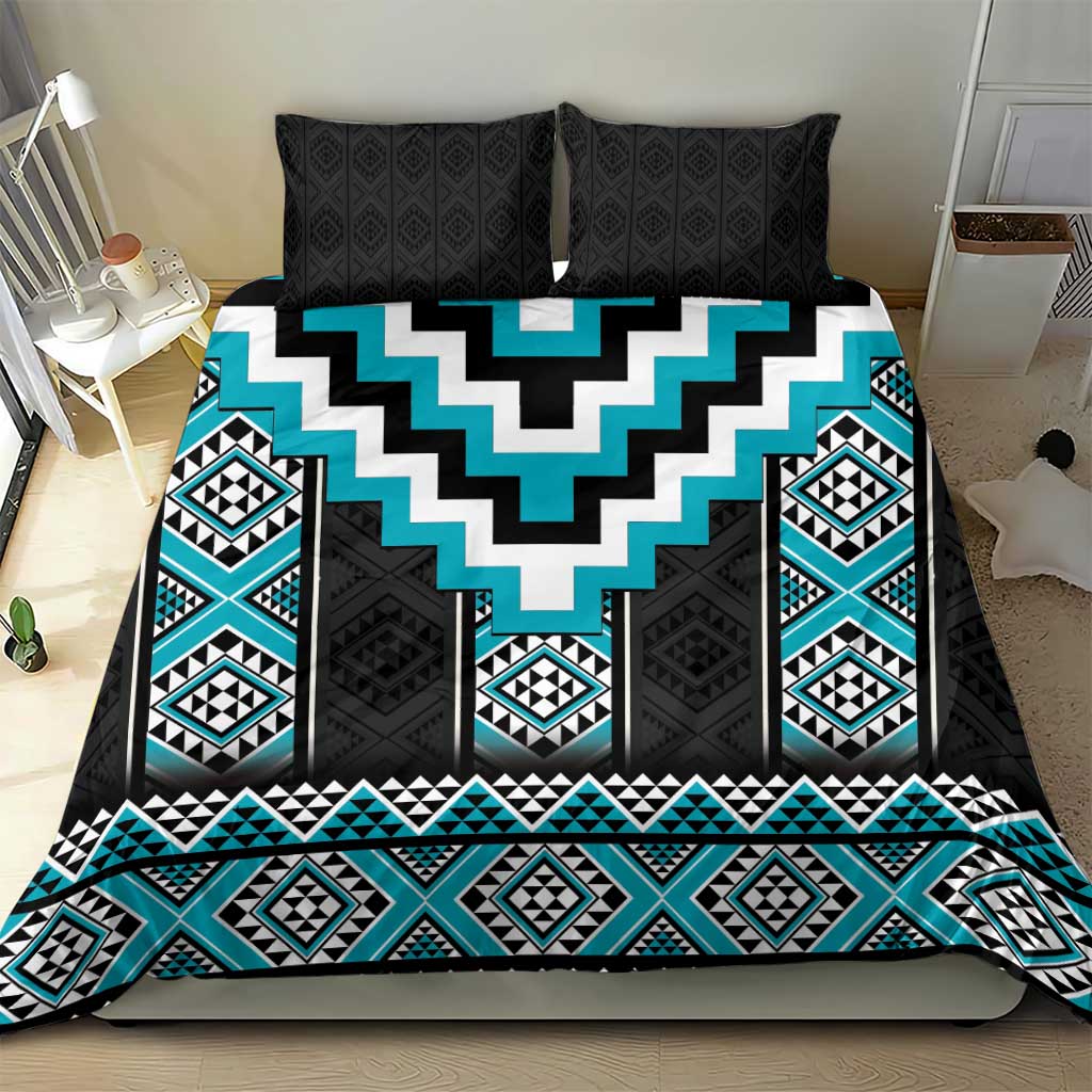 Turquoise Taniko Pattern Aotearoa Bedding Set Niho Taniwha Mix Poutama