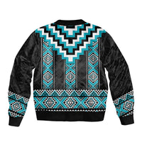 Turquoise Taniko Pattern Aotearoa Bomber Jacket Niho Taniwha Mix Poutama LT14