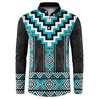 Turquoise Taniko Pattern Aotearoa Button Sweatshirt Niho Taniwha Mix Poutama LT14