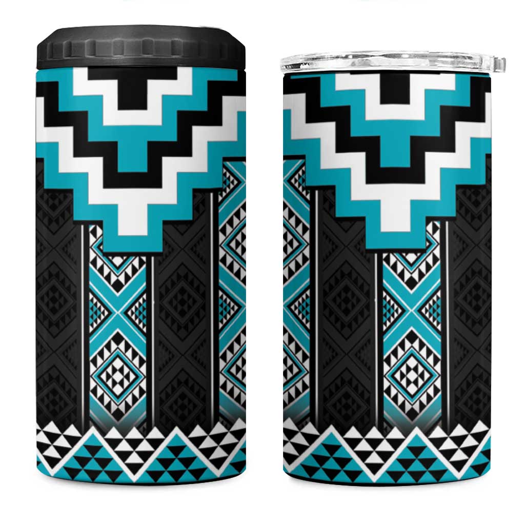 Turquoise Taniko Pattern Aotearoa 4 in 1 Can Cooler Tumbler Niho Taniwha Mix Poutama LT14 One Size: 16 oz Turquoise - Polynesian Pride