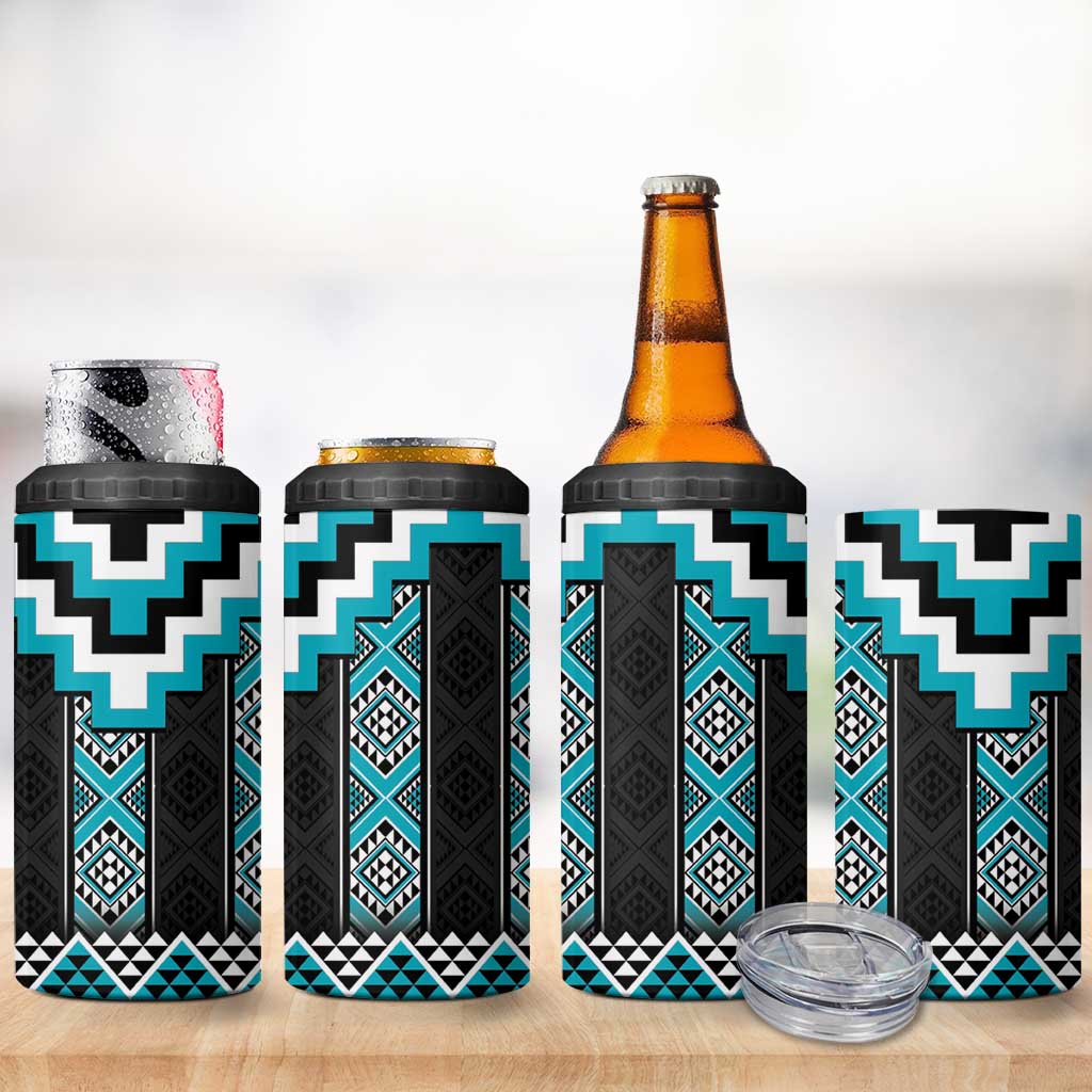 Turquoise Taniko Pattern Aotearoa 4 in 1 Can Cooler Tumbler Niho Taniwha Mix Poutama LT14 - Polynesian Pride