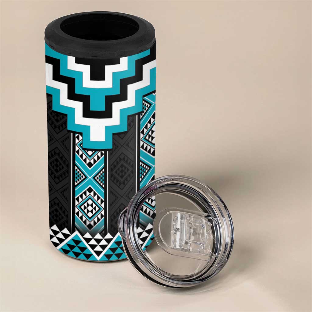 Turquoise Taniko Pattern Aotearoa 4 in 1 Can Cooler Tumbler Niho Taniwha Mix Poutama LT14 - Polynesian Pride