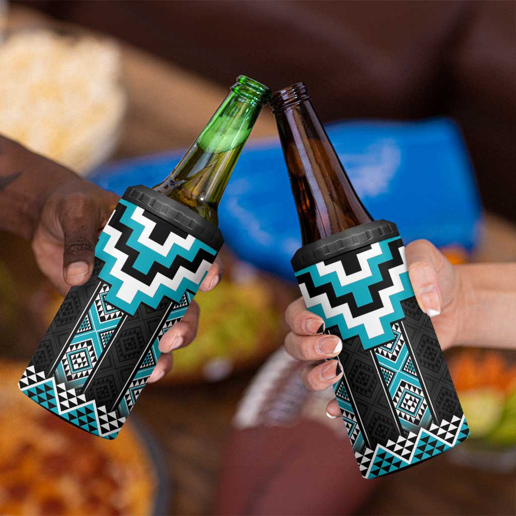 Turquoise Taniko Pattern Aotearoa 4 in 1 Can Cooler Tumbler Niho Taniwha Mix Poutama LT14 - Polynesian Pride