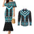 Turquoise Taniko Pattern Aotearoa Couples Matching Mermaid Dress and Long Sleeve Button Shirt Niho Taniwha Mix Poutama LT14