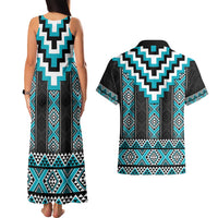 Turquoise Taniko Pattern Aotearoa Couples Matching Tank Maxi Dress and Hawaiian Shirt Niho Taniwha Mix Poutama LT14 - Polynesian Pride