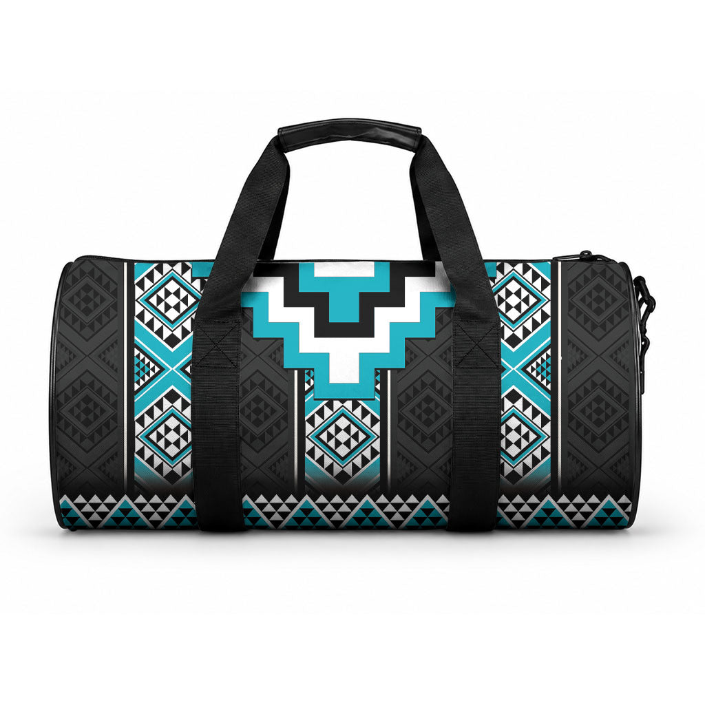 Turquoise Taniko Motifs Aotearoa Duffle Bag Niho Taniwha Mix Poutama LT14 One size Turquoise - Polynesian Pride