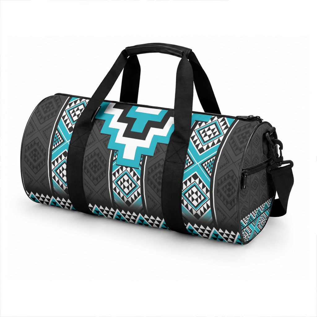 Turquoise Taniko Motifs Aotearoa Duffle Bag Niho Taniwha Mix Poutama LT14 - Polynesian Pride