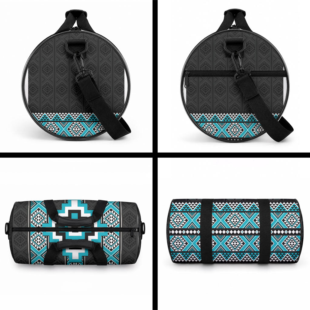 Turquoise Taniko Motifs Aotearoa Duffle Bag Niho Taniwha Mix Poutama LT14 - Polynesian Pride