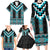 Turquoise Taniko Pattern Aotearoa Family Matching Long Sleeve Bodycon Dress and Hawaiian Shirt Niho Taniwha Mix Poutama LT14