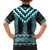 Turquoise Taniko Pattern Aotearoa Family Matching Off The Shoulder Long Sleeve Dress and Hawaiian Shirt Niho Taniwha Mix Poutama LT14