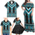 Turquoise Taniko Pattern Aotearoa Family Matching Off Shoulder Maxi Dress and Hawaiian Shirt Niho Taniwha Mix Poutama LT14