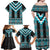 Turquoise Taniko Pattern Aotearoa Family Matching Off Shoulder Maxi Dress and Hawaiian Shirt Niho Taniwha Mix Poutama LT14
