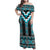 Turquoise Taniko Pattern Aotearoa Family Matching Off Shoulder Maxi Dress and Hawaiian Shirt Niho Taniwha Mix Poutama LT14
