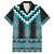 Turquoise Taniko Pattern Aotearoa Family Matching Short Sleeve Bodycon Dress and Hawaiian Shirt Niho Taniwha Mix Poutama LT14