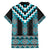 Turquoise Taniko Pattern Aotearoa Family Matching Short Sleeve Bodycon Dress and Hawaiian Shirt Niho Taniwha Mix Poutama LT14