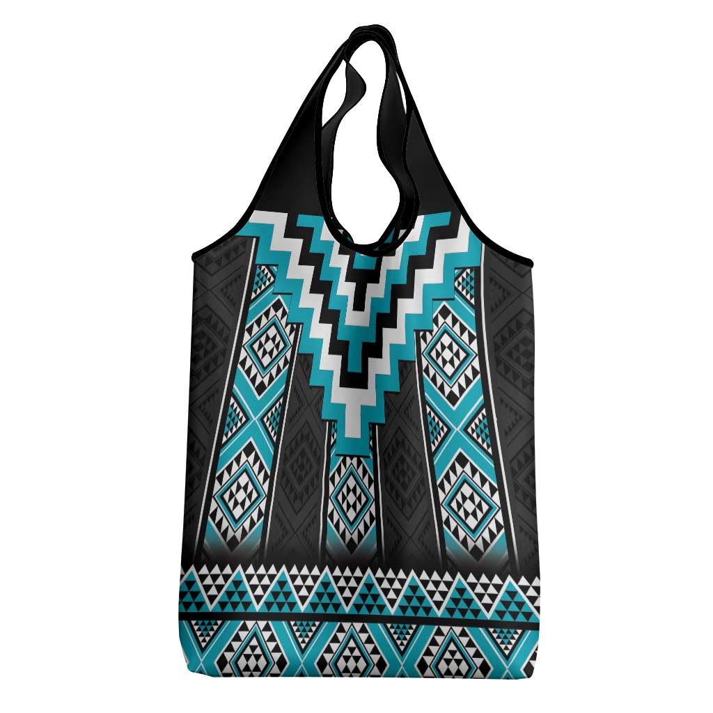 Turquoise Taniko Pattern Aotearoa Grocery Bag Niho Taniwha Mix Poutama