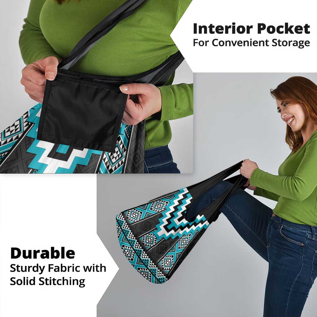 Turquoise Taniko Pattern Aotearoa Grocery Bag Niho Taniwha Mix Poutama