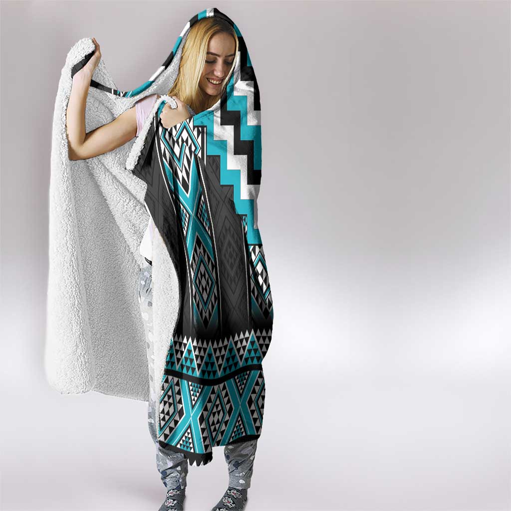 Turquoise Taniko Pattern Aotearoa Hooded Blanket Niho Taniwha Mix Poutama LT14 - Polynesian Pride