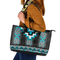 Turquoise Taniko Pattern Aotearoa Leather Tote Bag Niho Taniwha Mix Poutama LT14 Turquoise - Polynesian Pride
