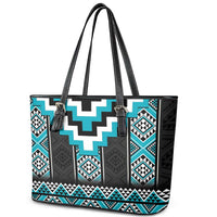 Turquoise Taniko Pattern Aotearoa Leather Tote Bag Niho Taniwha Mix Poutama LT14 - Polynesian Pride