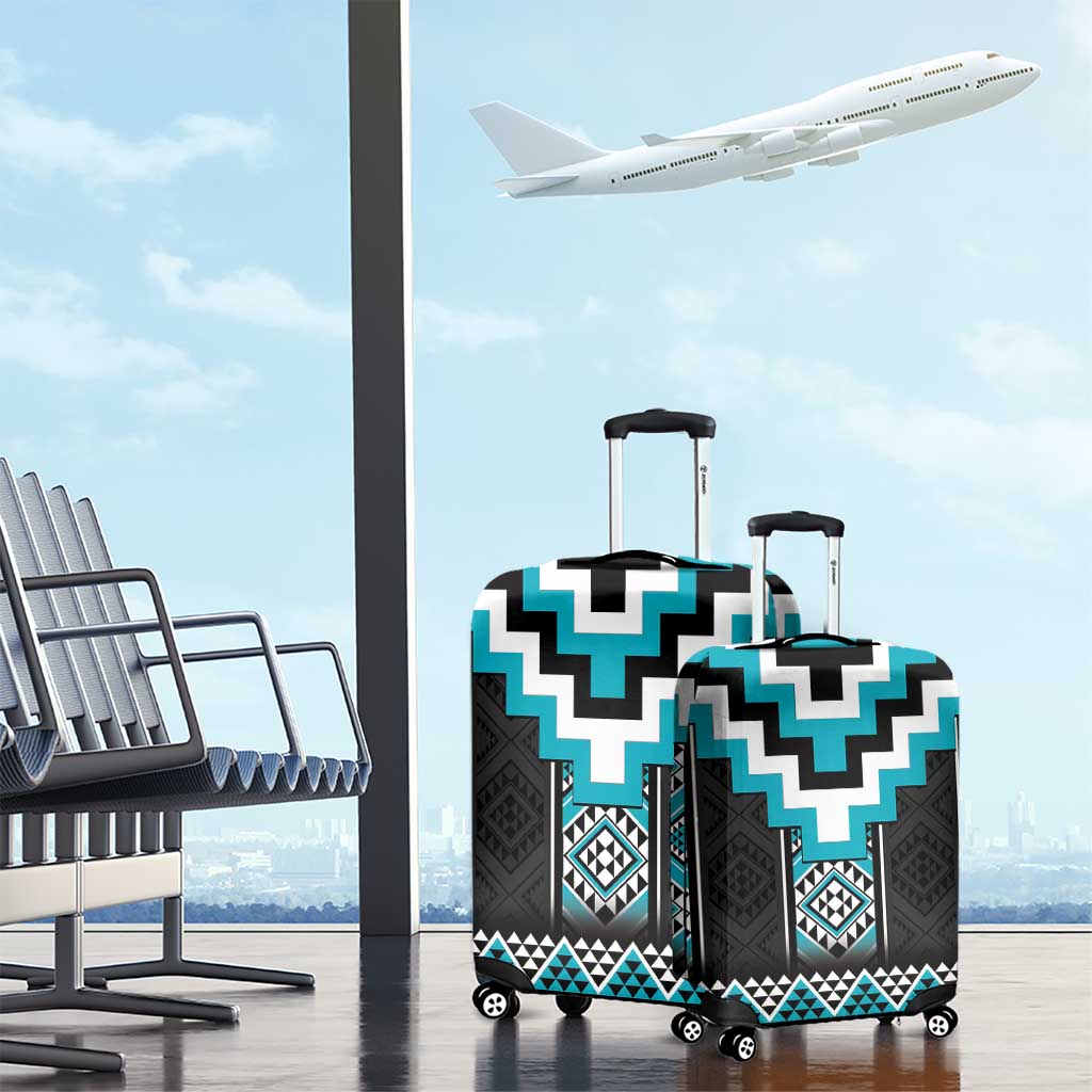 Turquoise Taniko Pattern Aotearoa Luggage Cover Niho Taniwha Mix Poutama