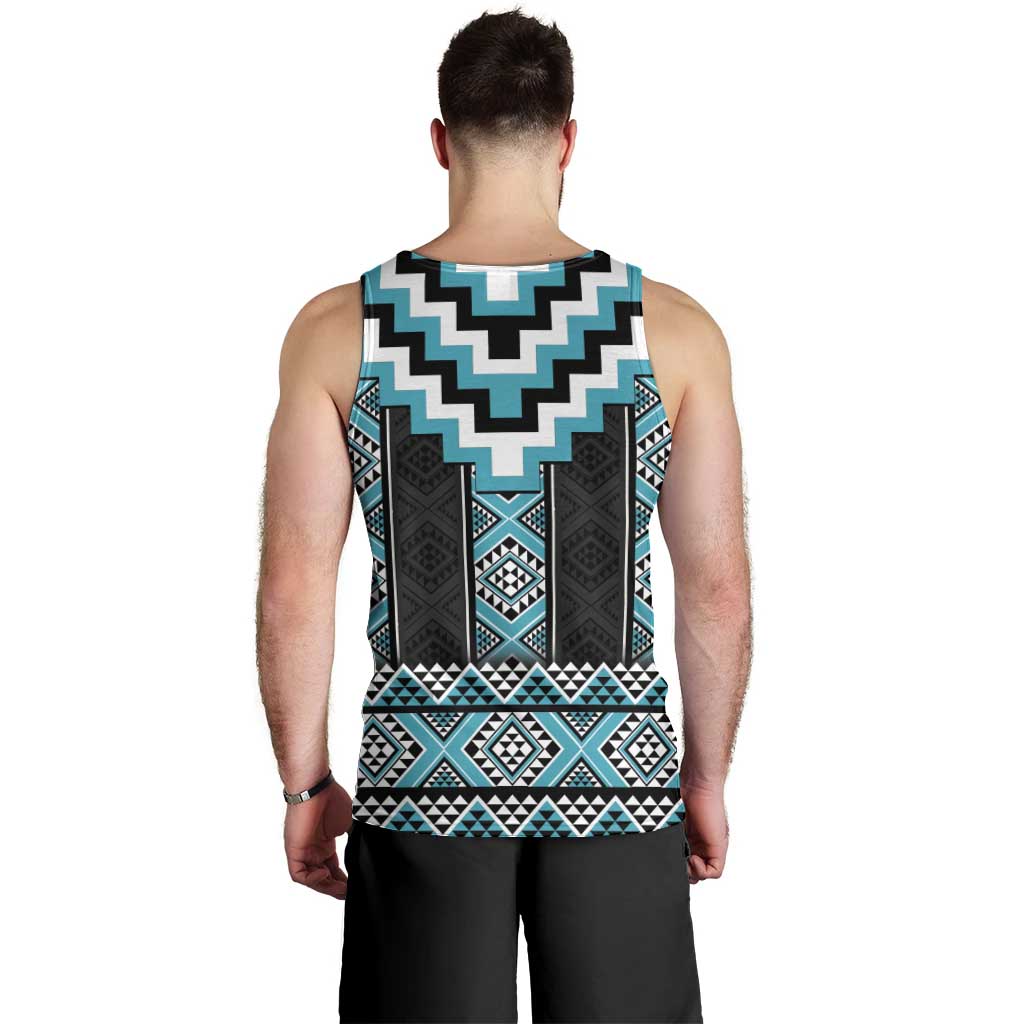Turquoise Taniko Pattern Aotearoa Men Tank Top Niho Taniwha Mix Poutama LT14 - Polynesian Pride