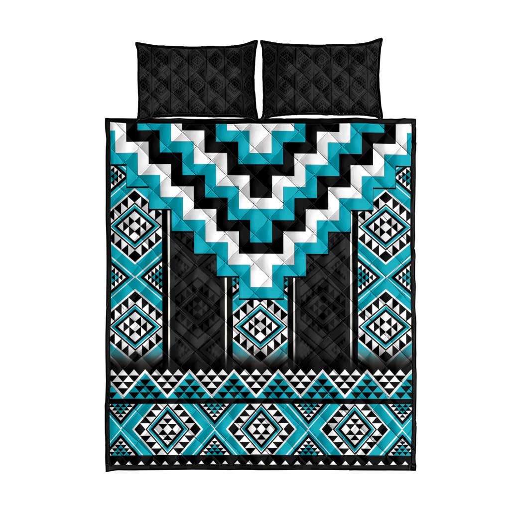 Turquoise Taniko Pattern Aotearoa Quilt Bed Set Niho Taniwha Mix Poutama