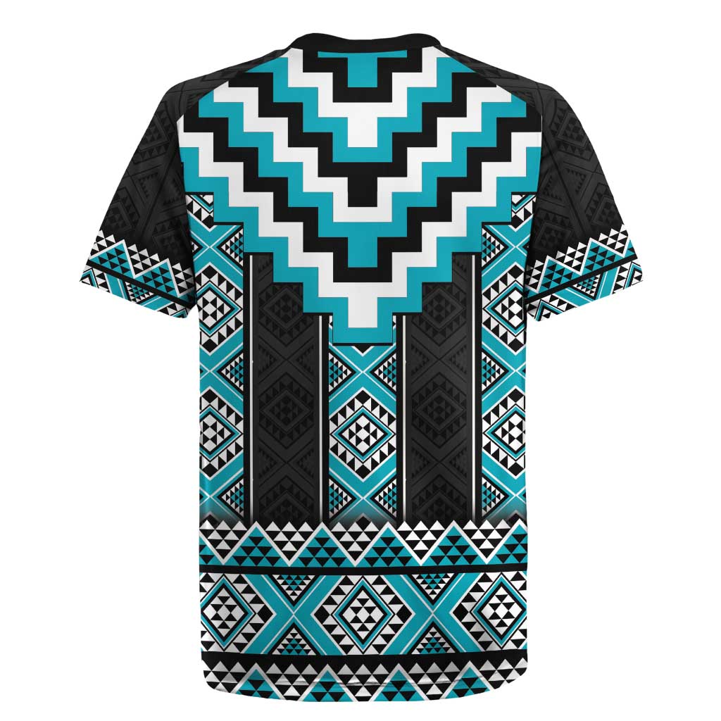 Turquoise Taniko Pattern Aotearoa Rugby Jersey Niho Taniwha Mix Poutama LT14 - Polynesian Pride