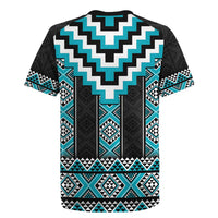 Turquoise Taniko Pattern Aotearoa Rugby Jersey Niho Taniwha Mix Poutama LT14 - Polynesian Pride