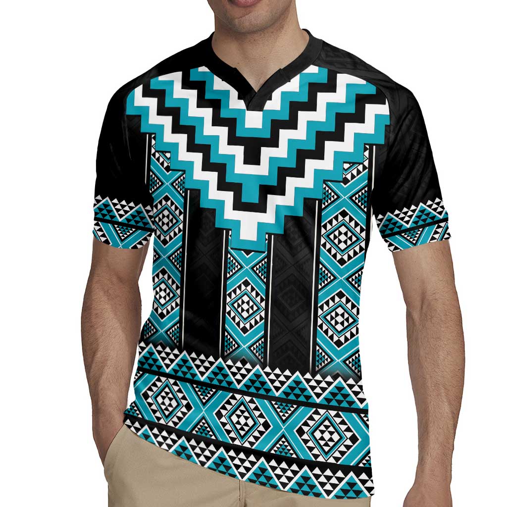 Turquoise Taniko Pattern Aotearoa Rugby Jersey Niho Taniwha Mix Poutama LT14 - Polynesian Pride