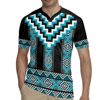 Turquoise Taniko Pattern Aotearoa Rugby Jersey Niho Taniwha Mix Poutama LT14 - Polynesian Pride