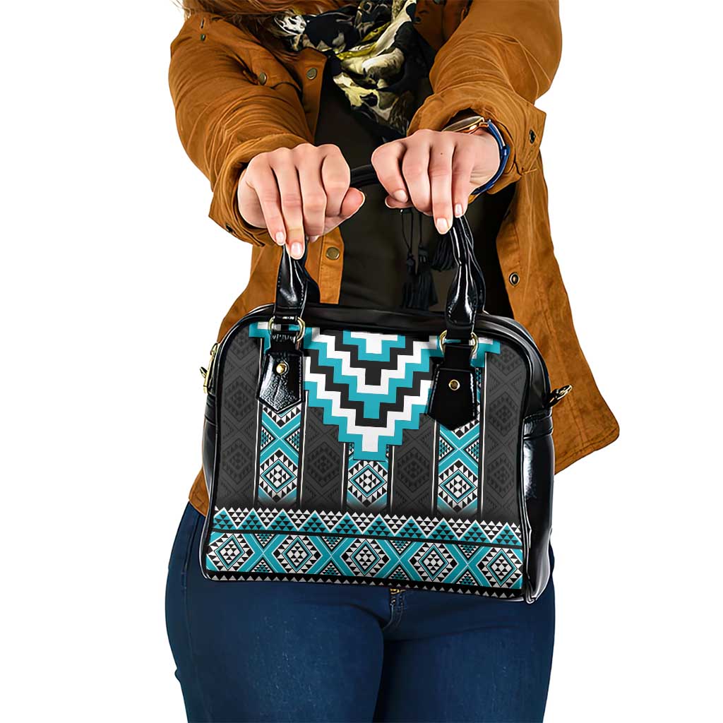 Turquoise Taniko Pattern Aotearoa Shoulder Handbag Niho Taniwha Mix Poutama