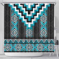 Turquoise Taniko Pattern Aotearoa Shower Curtain Niho Taniwha Mix Poutama