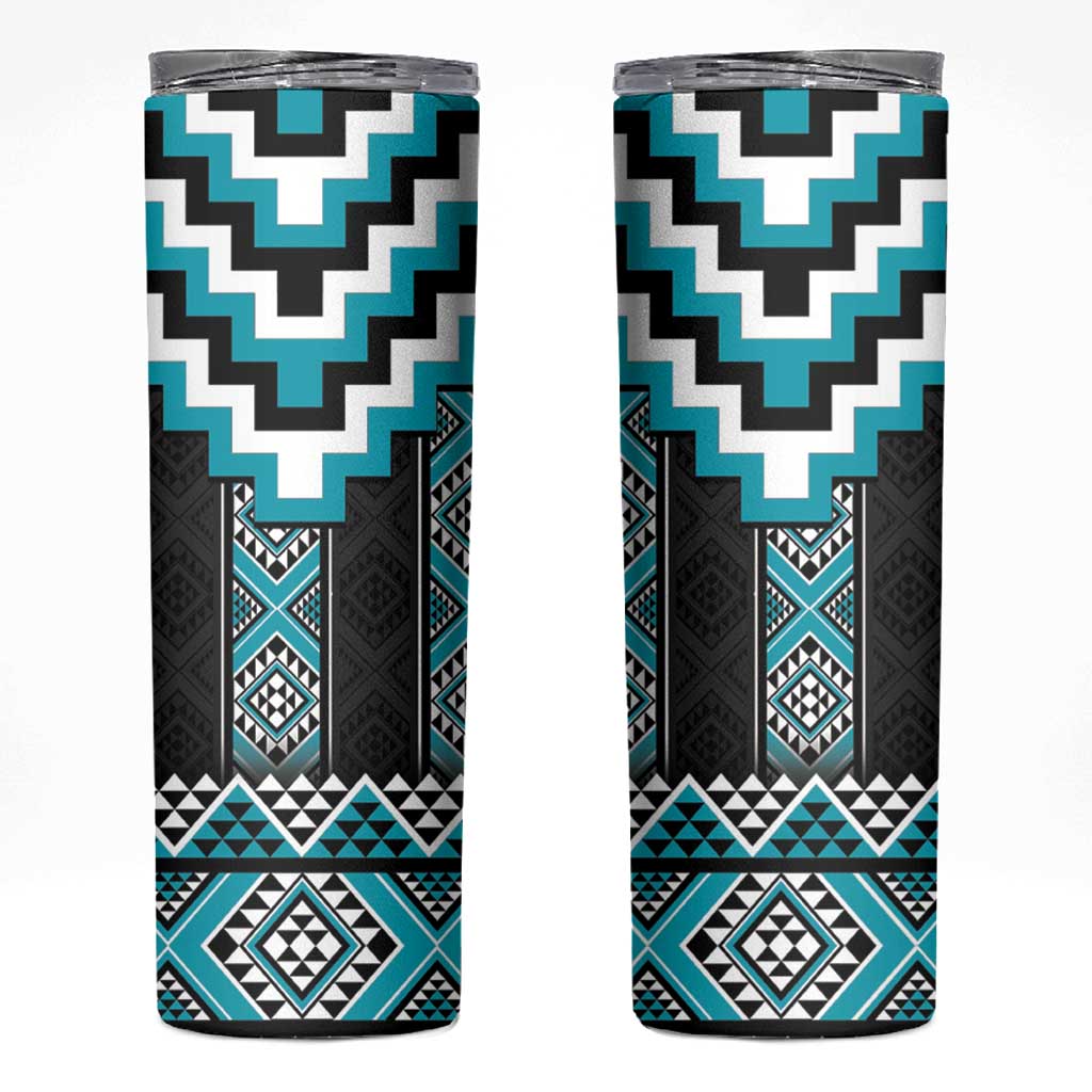 Turquoise Taniko Pattern Aotearoa Skinny Tumbler Niho Taniwha Mix Poutama LT14