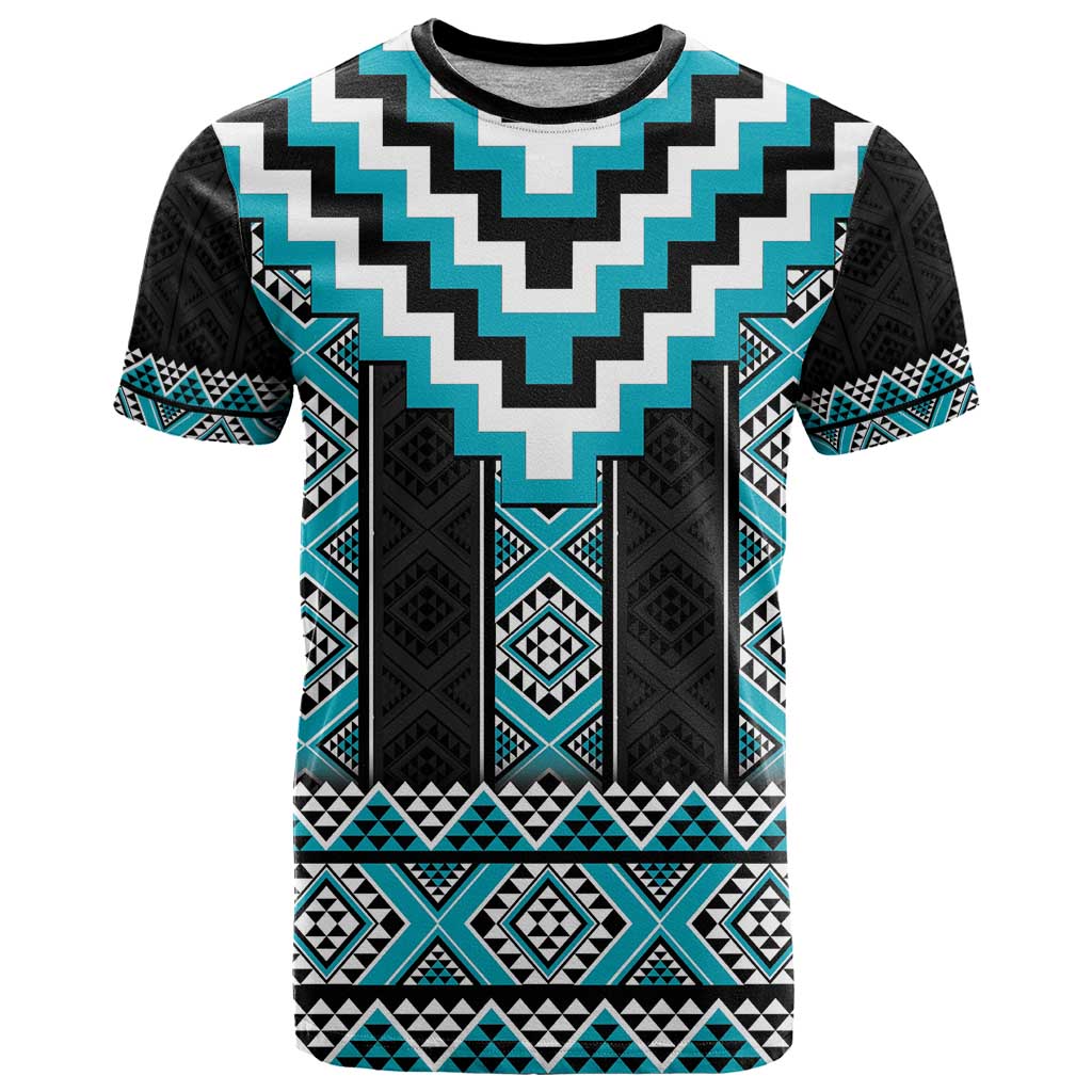 Turquoise Taniko Pattern Aotearoa T Shirt Niho Taniwha Mix Poutama LT14