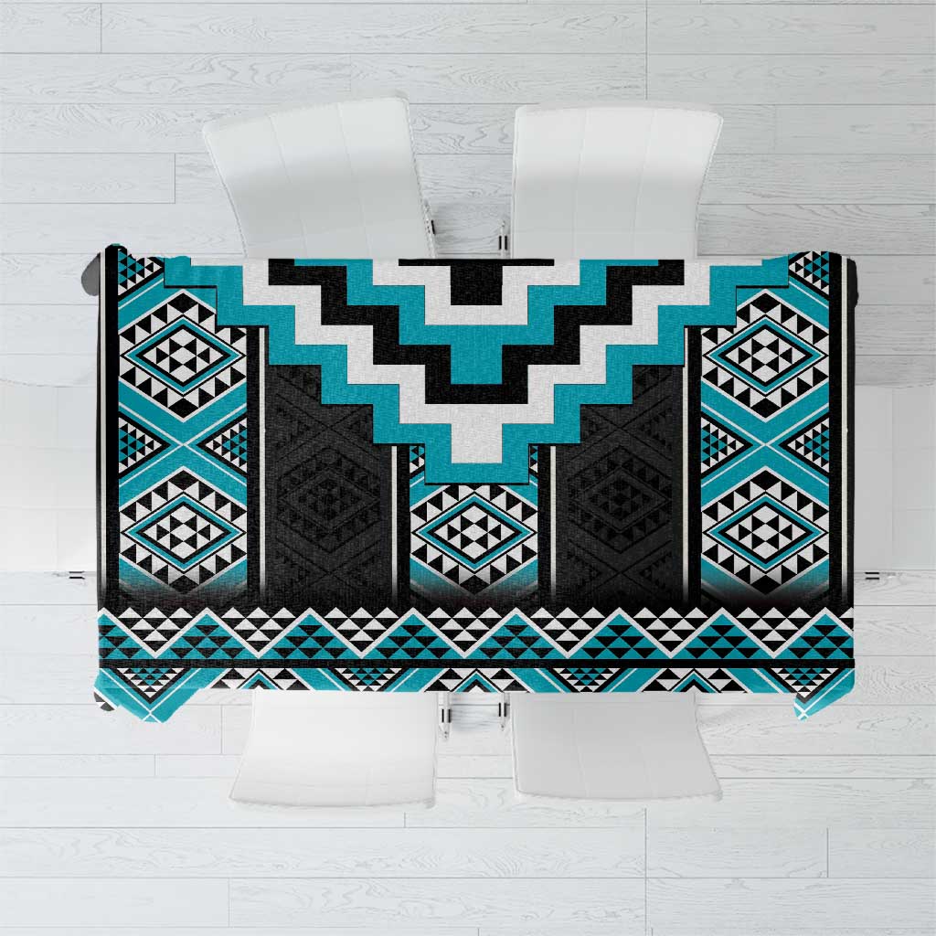 Turquoise Taniko Pattern Aotearoa Tablecloth Niho Taniwha Mix Poutama LT14 Turquoise - Polynesian Pride