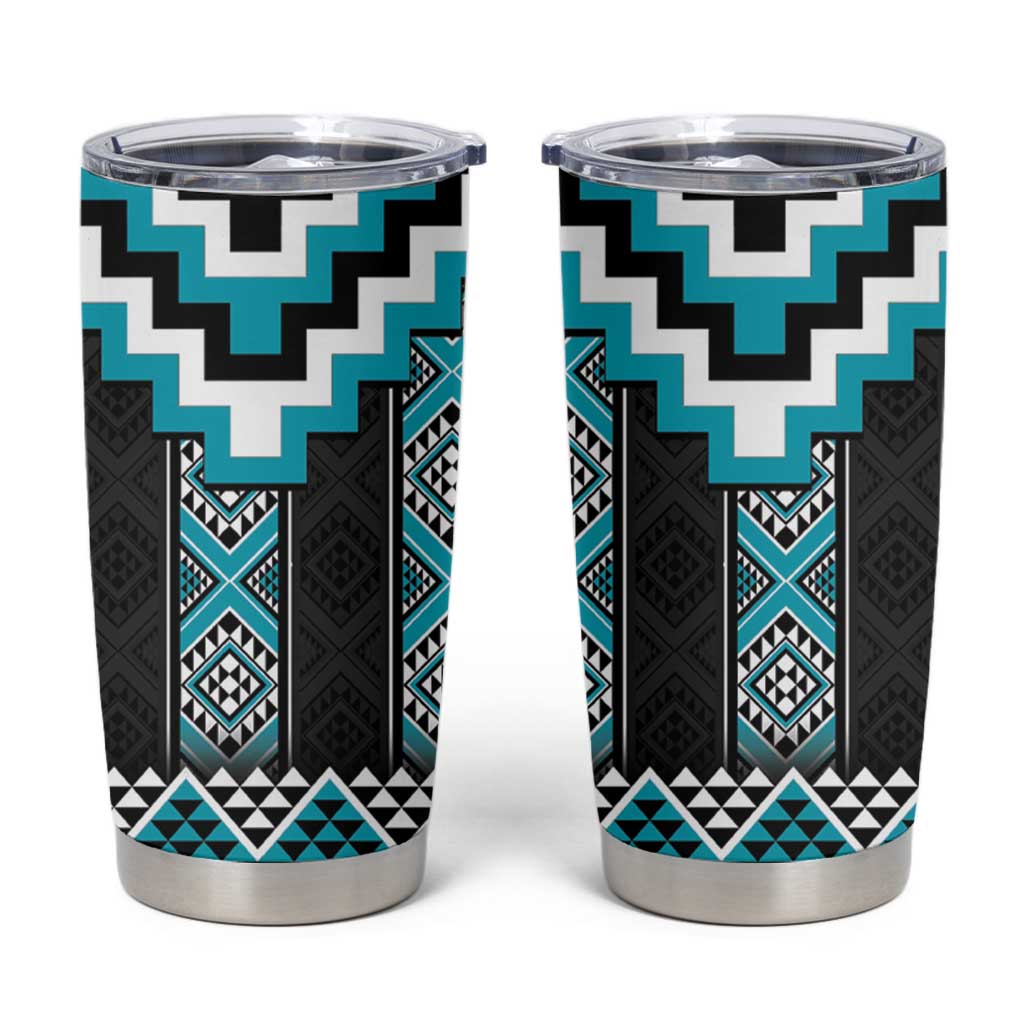 Turquoise Taniko Pattern Aotearoa Tumbler Cup Niho Taniwha Mix Poutama LT14