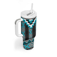 Turquoise Taniko Pattern Aotearoa Tumbler With Handle Niho Taniwha Mix Poutama LT14 - Polynesian Pride