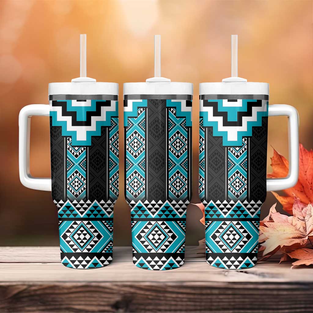 Turquoise Taniko Pattern Aotearoa Tumbler With Handle Niho Taniwha Mix Poutama LT14 - Polynesian Pride