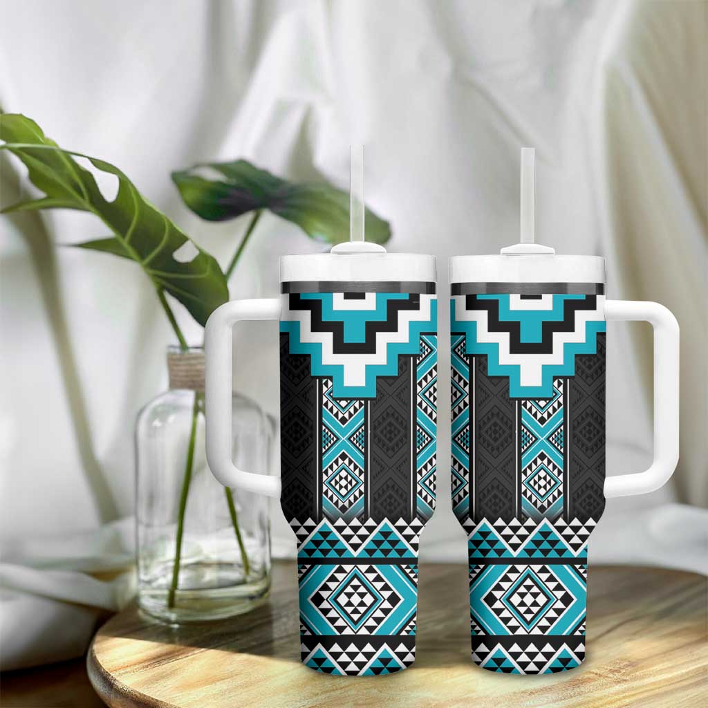 Turquoise Taniko Pattern Aotearoa Tumbler With Handle Niho Taniwha Mix Poutama LT14 - Polynesian Pride