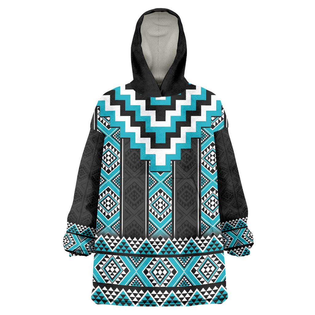 Turquoise Taniko Pattern Aotearoa Wearable Blanket Hoodie Niho Taniwha Mix Poutama LT14 One Size Turquoise - Polynesian Pride